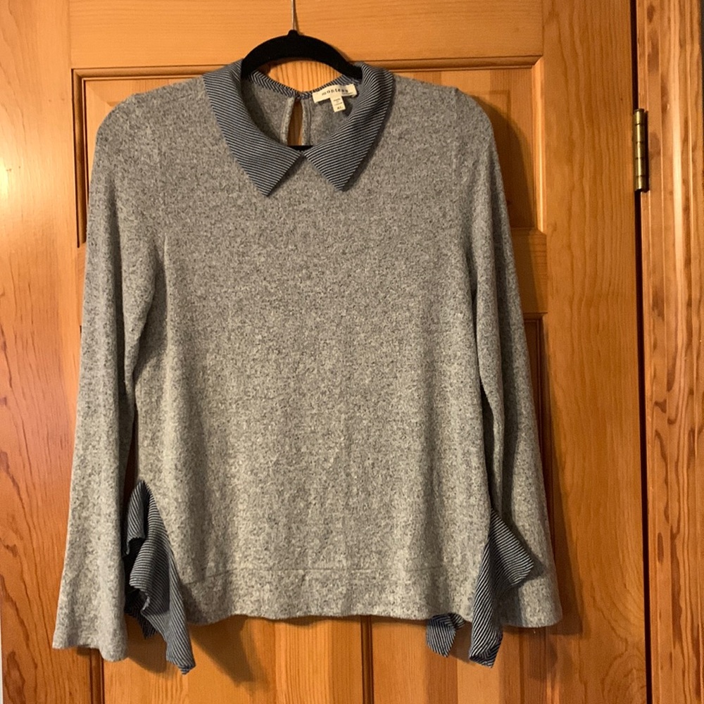 Monteau gray sweater with attached blue button down (just appearance not real)
